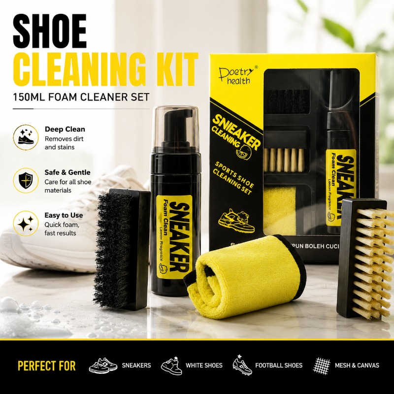 White Sneaker Care Kit - ชุดทำความสะอาดรองเท้า 150 มล. โฟมทำความสะอาด แปรงทำความสะอาดแบบแห้ง ผ้าเช็ดทำความสะอาด