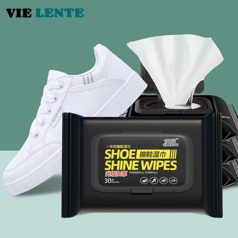 Sneaker Care - 12-60 ชิ้นทิ้งรองเท้าผ้าเช็ดทําความสะอาดแบบพกพาสีขาวรองเท้าทําความสะอาดผ้าเช็ดทําความสะอาดรองเท้าผ้าใบทําความสะอาด Quick เช็ดเปียก VIE LENTE