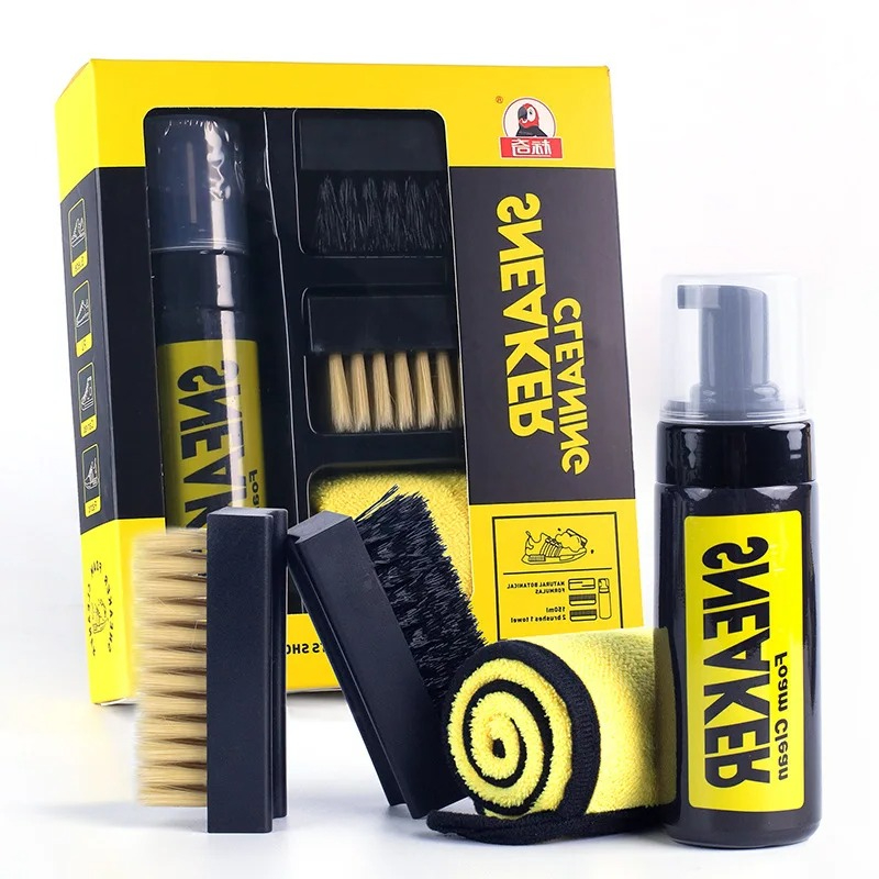 White Sneaker Care Kit - ชุดทําความสะอาดรองเท้าผ้าใบโฟมไร้น้ํา 150 มล. พร้อมแปรงและผ้าสําหรับรองเท้าสีขาวรองเท้าหนังนิ่มซักแห้ง